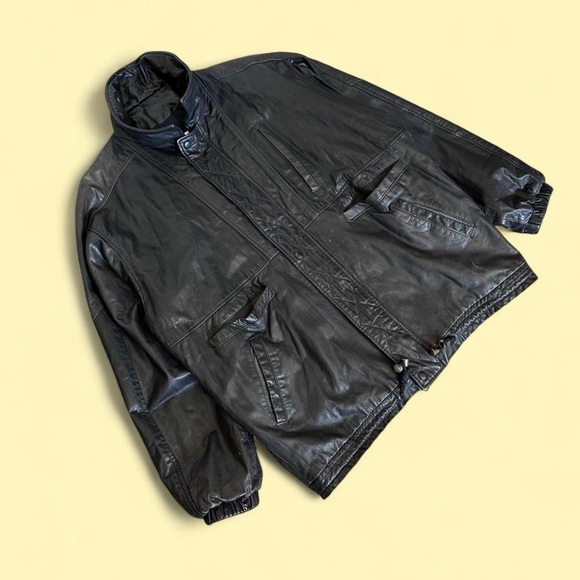 Vintage Black Leather Jacket Saks Fifth Avenue USA Talon Zip Men’s L